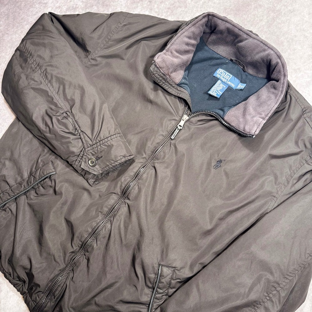 Polo Ralph Lauren Mens XL Dark Brown Full Zip Jacket Pony Logo Leather Trim